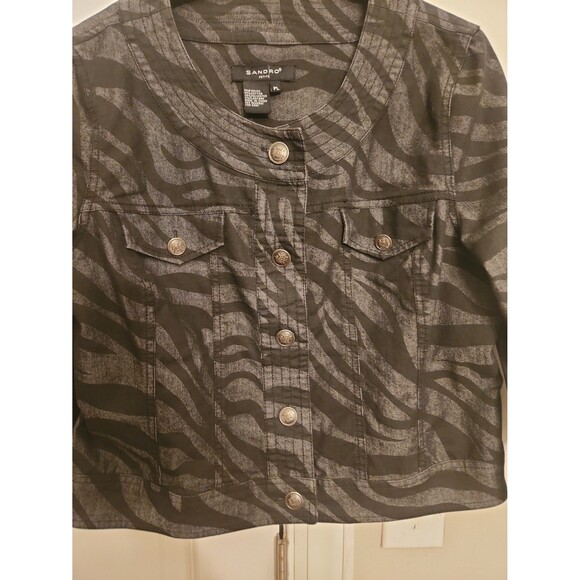 Sandro Petite Black & Gray Zebra-Print Buttoned Jacket 3/4 Sleeves Size PL - Picture 3 of 10
